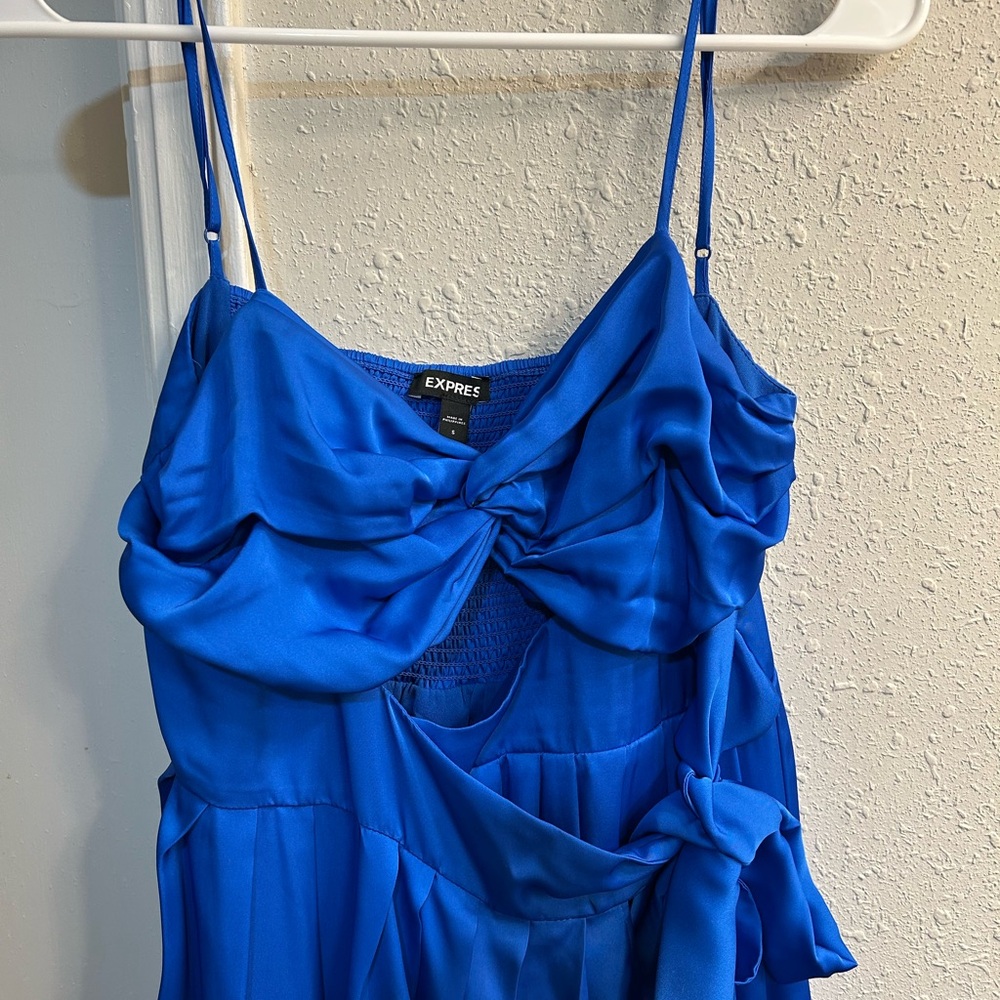 Express Vibrant Blue Ruched Dress